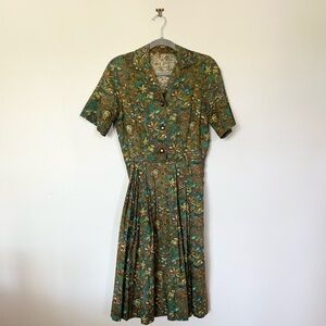 Vintage shirtwaist dress with tropical pattern